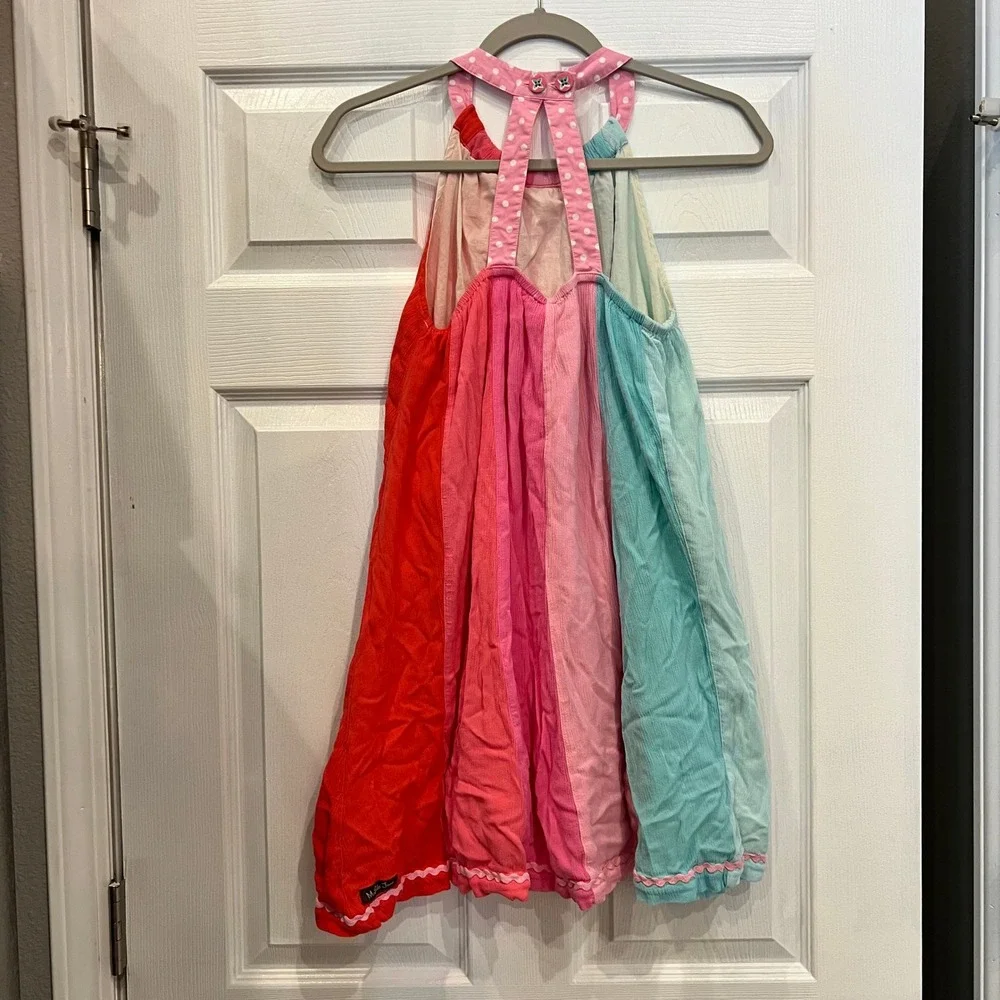Matilda Jane Girls Halter Dress Rayon Crinkle Gauze Whimsical Rainbow Stripe 16